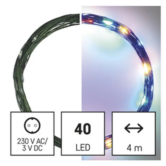 LED karácsonyi nano fényfüzér, zöld, 4 m, kültéri és beltéri, többszínű, időzítő