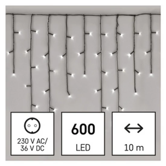 LED karácsonyi jégcsapok, 10 m, kültéri és beltéri, hideg fehér, programokkal