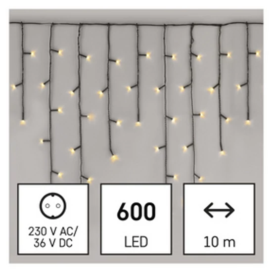 LED karácsonyi jégcsapok, 10 m, kültéri és beltéri, meleg fehér, programokkal