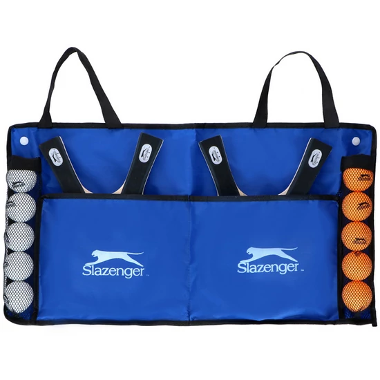 Slazenger asztalitenisz szett, 4 személyes, 15 részes: 4 asztaliteniszütő, 10 labda és 1 hordtáska