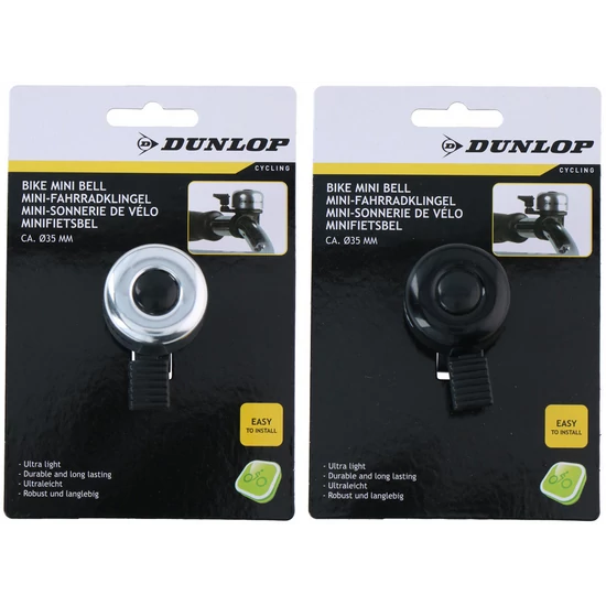 DUNLOP mini kerékpár csengő ALU, 35mm,  fekete és ezüst verzióban.