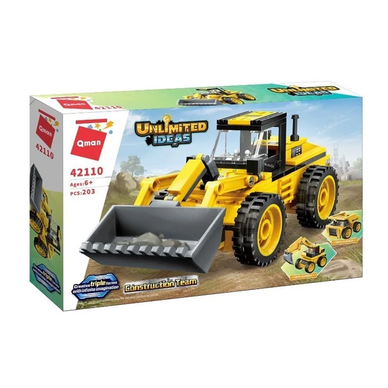 QMAN® 42110 | készségfejlesztő építőjáték | 203 db építőkocka | 3 az 1-ben Munkagépek