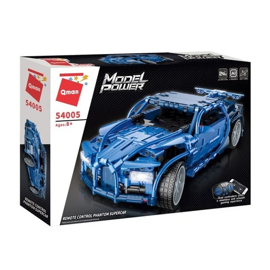 QMAN® 54005 | technic-kompatibilis távirányítós építőjáték | 531 db építőkocka | Phantom kék sportautó (app + controller)